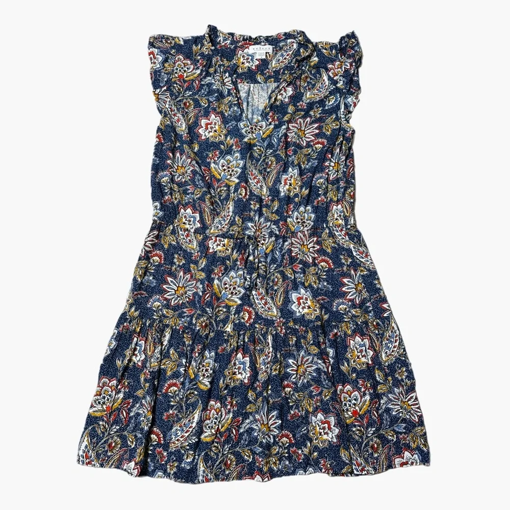 Velvet by Graham & Spencer Paloma Tie Waist in Navy Floral Mini Dress Size M - Picture 2 of 8